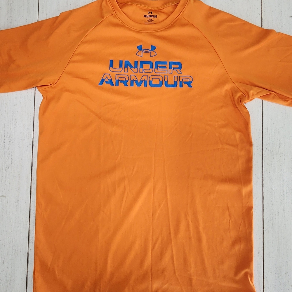 Under Armour Boys Orange Tee with Blue Accents